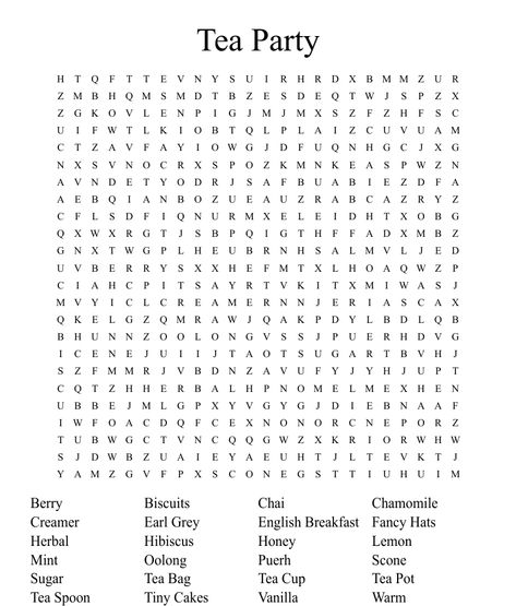 Tea Party Word Search Tea Party Word Search Free Printable, Tea Party Activities Ladies, Tea Activities, Church Ladies Tea Party, Kitchen Tea Games, Tea Games, Missions Conference, Tea Party Activities, Tea Party Menu