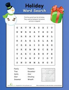 Latchkey Activities, Holiday Word Search, Holiday Word, School Holiday Party, Holiday Worksheets, Children Church, Christmas Word Search, Holiday Words, Christmas Worksheets