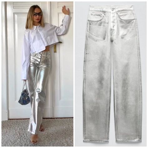 The Boy Boy Fit New With Tags Zw Mid-Rise Boyfriend Jeans Metallic Trousers, White Boyfriend Jeans, Gold Jeans, Metallic Jeans, Boy Boy, High Rise Denim Jeans, Cropped Wide Leg Jeans, Tiktok Fashion, Boy Fits