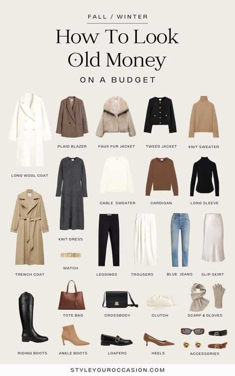 How To Dress 'Old Money' On A Budget: Fall & Winter [2024] Minimal Old Money Outfit, Fall Winter Outfits Old Money, Old Money Fall Capsule 2024, Winter Aesthetic Clothing, What Vibe Do I Give Off Outfit, Preppy Style Capsule Wardrobe, How To Style My Clothes Outfit Ideas, Rich Style Aesthetic, Fall Outfit Elegant