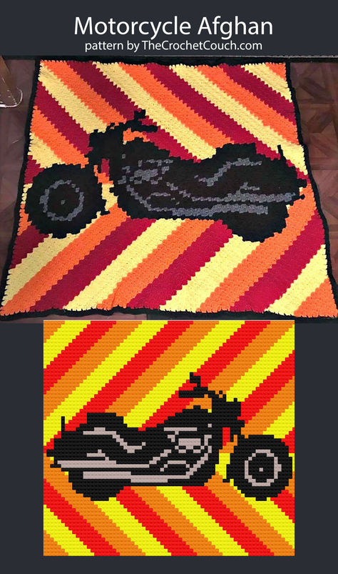 Motorcycle afghan c2c crochet pattern works up easy with these diagonal stripes	  All patterns include the graph and written row by row color counts.   				  #motorcyclecrochet	  #motorcyclecrochetblanket	  #motorcyclecrochetpattern	  #motorcyclec2c	  #motorcyclec2ccrochet	  #motorcycleafghan	  #motorcycleblanket Motorcycle Crochet, Crochet Motorcycle, Corner To Corner Crochet Pattern, Crochet Pattern Written, C2c Crochet Pattern, Afghan Crochet Pattern, C2c Graph, Corner Crochet, Corner To Corner Crochet