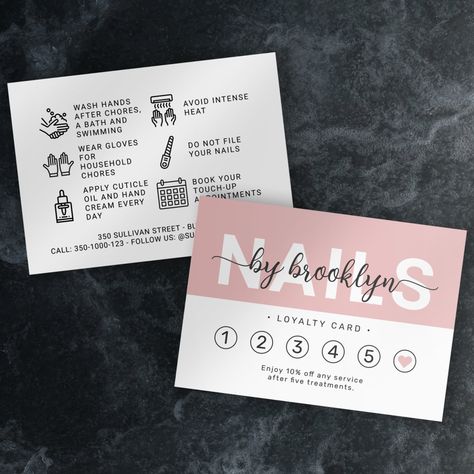 Nail Tech Blush Pink Script  Loyalty Card | Z Nail Salon Loyalty Card, After Care Nail Kits, Nail Tech Punch Cards, Nail Tech Goodie Bags, Press On Nails Business Cards, Nail Tech Loyalty Cards, Nail Tech Cards, Nail Tech Shed Ideas, Nail Tech Logo Ideas