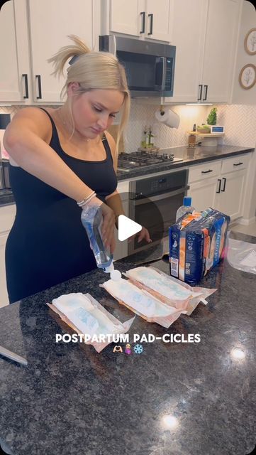 Drue Lee on Instagram: "Padcicles for postpartum 🤰🏼❄️✨🤍  A TON of mommas recommended this to me so I wanted to pass it along to you guys too!!! I got all my items from Amazon if you want the 🔗 comment down below!!!  All you need are some MXI pads ( I got over night ones ) Alcohol & scent free witch hazel  Plain aloe Vera   I opened the pads, cut the wing down the middle.  Added a generous amount of aloe & smoothed it out! Added a generous amount of witch hazel , rolled them back up & put them in a gallon sized baggy for the freezer!! I also saw some people added tucks pads  to them , but I didn’t want to open my one pack so soon!✨🤍❄️🫶🏻  These help with -  Reduce swelling Alleviate pain Relieve itching Promote healing #reels #postpartum #mom #firsttimemom #vlog #babygirl #nesting #ne Postpartum Frozen Pads, Postpartum Pads Diy, Postpartum Freezer Pads, Pad Sickles Postpartum, Postpartum Tummy Wrap, Padsicles Postpartum, Nesting Pregnancy, Postpartum Pads, Tucks Pads