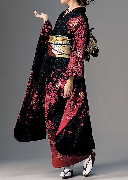 kagome-miko: “  Twinkly Sakura ” Kimono Traditional, Furisode Kimono, Japanese Traditional Clothing, Japanese Costume, Traditional Japanese Kimono, Kimono Japan, Mode Kimono, Kimono Design, Traditional Kimono