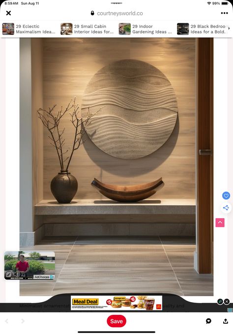 Meditation Room Aesthetic, Entrance Feature Wall, Zen Entrance, Zen Meditation Room, Zen Ideas, Indoor Bamboo, Zen Decor Style, Earth Tone Decor, Wabi Sabi Interior