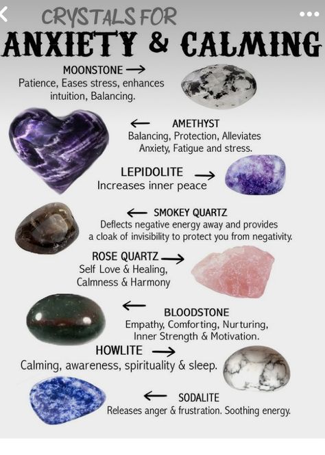 Energy Stones Crystal Healing, Calming Crystals, Best Healing Crystals, Gemstones Chart, Crystal Healing Chart, Crystals Healing Properties, Spiritual Crystals, Crystal Therapy, Meditation Crystals