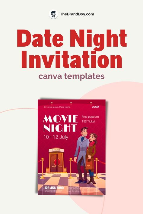 Date Night Invitation Canva Templates Date Invitation Boyfriend, Date Night Invitation Boyfriend, Date Night Invitation, Boyfriend Dinner, Free Popcorn, Date Invitation, Boyfriend Texts, Invitation Wording, Place Names