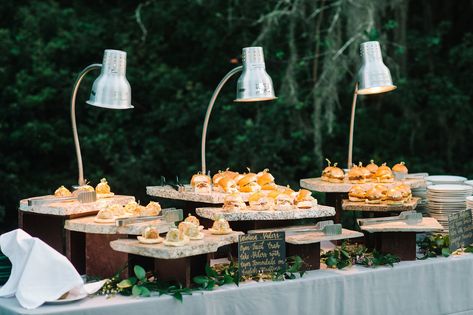 Slider station for dinner @acharlestonbride @aaronandjillian Appetizer Stations Wedding, Slider Display, Sliders Bar, Slider Station, Zodiac Wedding, Chef Pictures, Bbq Sliders, Photo Station, Carving Station