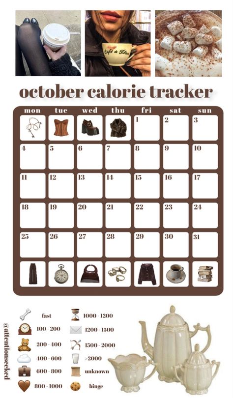 October Weight Tracker, September Calorie Tracker, October Calorie Tracker, Calorie Tracker Aesthetic, Cal Tracker, Korean Diet, Diet Tracker, Calorie Tracker, Weight Tracker