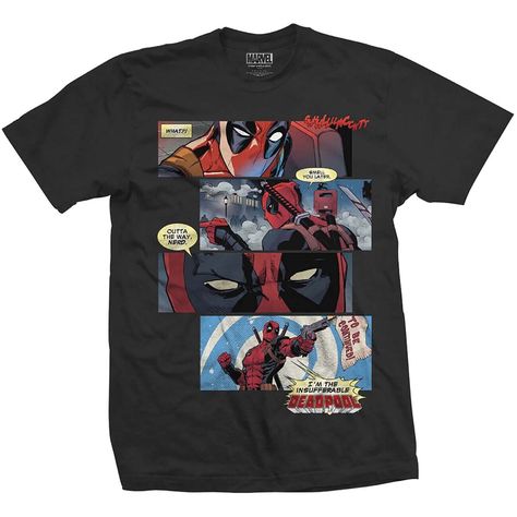 BITCRUNCHER MEDIA - OFFICIALLY LICENSED GARMENTS Marvel Comics Deadpool Strips Official Tee T-Shirt Mens Item Description Mens/Unisex officially licensed garment. Chest sizes are as follows: Small (37"), Medium (39"), Large (42"), Extra Large (45"), XXL (51") and XXXL (53"). These garments are professionally produced, printed and cured to ensure the design looks fantastic and lasts through more than 100 washes, ensuring your garment will last and look great throughout its lifetime. All garments Deadpool Tshirt, Marvel Comics Deadpool, Marvel News, Deadpool Comic, Marvel Logo, Marvel Deadpool, Screen Printing Designs, High Quality T Shirts, Marvel Comics