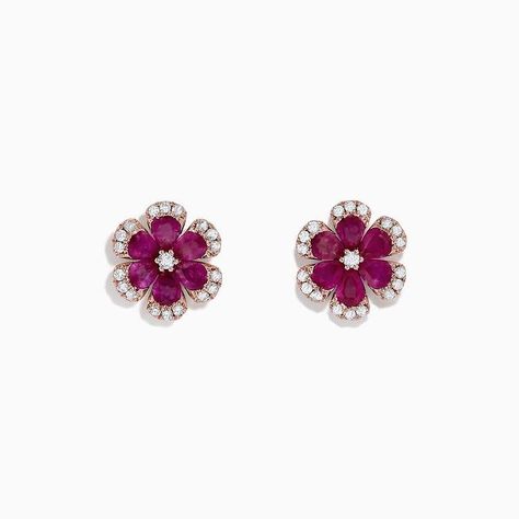 RAJ TARUN DIAMONDS’s Instagram post: “Take A Look At This Gorgeous Pair Of Ruby With Diamond Earstuds Set in 18 Kt Rose Gold With Round Brilliant Cut Diamonds ♦️. . . . .…”