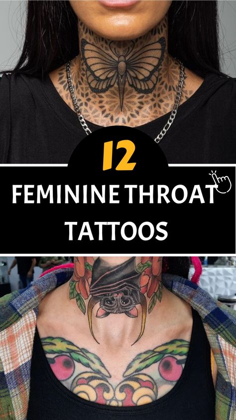 💫 Unleash Your Style with the Trending Female Tattoo Designs for 2024! Explore our selection of 12+ feminine throat tattoos that showcase elegance and individuality. From graceful script to intricate mandalas, find the perfect design to make a lasting impression. #TrendingTattooDesigns #Individuality Throat Tattoo For Women, Neck Throat Tattoos Women, Female Throat Tattoo, Feminine Throat Tattoos, Throat Tattoos Women, Feminine Neck Tattoos, Chest Tattoo Designs Female, Throat Tattoos, Female Tattoo Designs