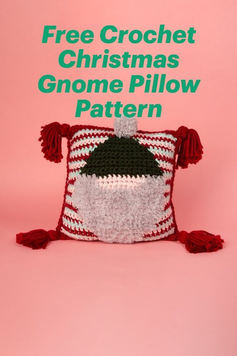 Gnome Pillow Pattern, Crochet Christmas Gnome, Free Christmas Crochet Patterns, Free Christmas Crochet, Gnome Pillow, Christmas Crochet Patterns Free, Crochet Stocking, Pillow Covers Pattern, Crochet Pillow Cover