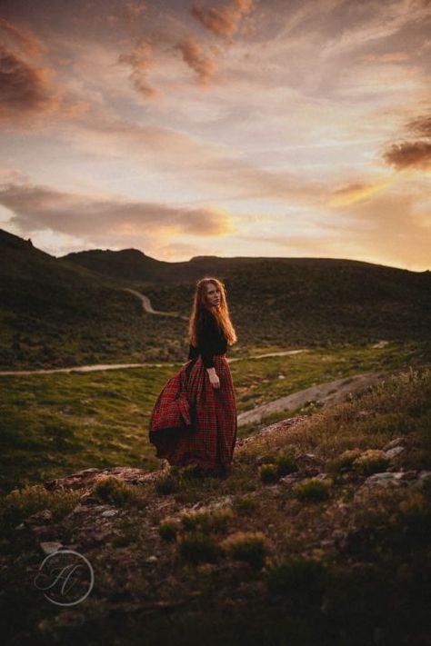 Gaelic highland redhead Scottish model photo shoot, plaid flowy skirt fashion inspiration long skirt long red hair Scottish Photoshoot, Scottish Red Hair, Scotland Photoshoot, Model Photo Shoot, Series Ideas, Scotland Trip, Scottish Culture, Long Red Hair, Original Characters