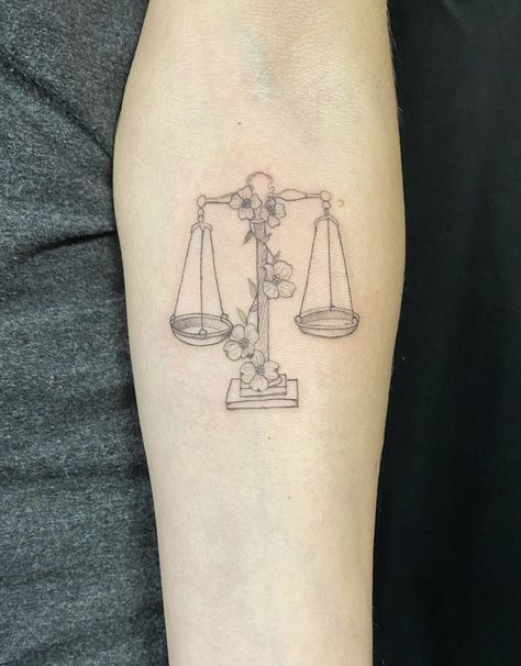 Scales Of Justice Tattoo Fine Line, Balance Scales Tattoo, Libra Scale Tattoo Women, Scales Of Justice Tattoo, Tattoo Balance, Libra Scale Tattoo, Libra Tattoos, Justice Tattoo, Libra Scales