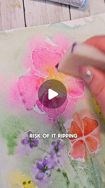 Lacey Walker on Instagram: "Flowy, flowery, and fun! 🌸🌼🌺

This one is a perfect weekend project you can do all the different steps between your weekend chores and errands.  I love how subtle and yet effective the masking fluid outlines are! 

In this video I used a cotton watercolor journal, Unicorn Food Watercolors, a size 6 quill brush, and masqepen masking fluid.... And a lot of patience for waiting." Masking Fluid Watercolor Tutorials, Masking Fluid Watercolor Ideas, Masking Fluid Watercolor, Watercolor On Fabric, Mix Media Painting, Weekend Chores, Unicorn Food, Drawing Rocks, Cotton Watercolor