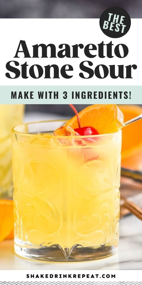 Amaretto Sour Recipe With Sweet And Sour, Amaretto Whiskey Drinks, Amaretto Vodka Drinks Recipes, Virgin Amaretto Sour, Amoretto Sour Recipe, Olive Garden Amaretto Sour Recipe, Amaretto Stone Sour, Drinks With Disaronno, Sour Drinks Alcohol Recipes