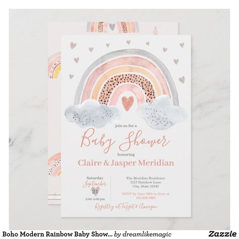 Baby Shower Rainbow Theme, Baby Shower Arcoiris, Boho Rainbow Invitation, Rainbow Baby Shower Invitations, Baby Shower Boho, Rustic Baby Shower Invitations, Idee Babyshower, Rainbow Invitations, Boho Invitations