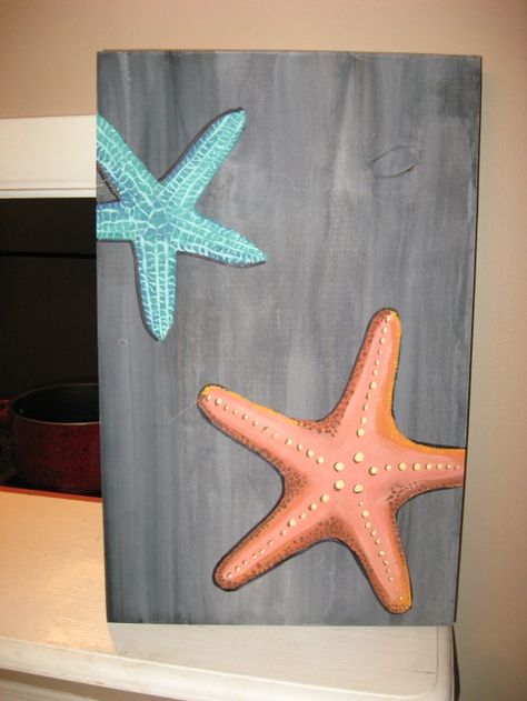 Starfish Painting on Wood Painted Starfish Ideas, Painting On Driftwood, Camping Painting, Starfish Painting, Tips For Painting, Mermaid Sign, Southern Decor, Paint On Wood, Summer Painting