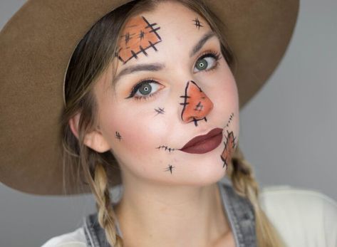 TWO SIMPLE HALLOWEEN LOOKS - using only Physicians Formula products! | Blonde & Ambitious Blog - easy Halloween makeup, simple Halloween look, easy Halloween look, scarecrow makeup, Halloween drugstore look Simple Halloween Looks, Hair Braiding Ideas, Scarecrow Face Paint, Diy Scarecrow Costume, Scarecrow Halloween Makeup, Braiding Ideas, Halloween Costumes Scarecrow, Scarecrow Makeup, Diy Scarecrow