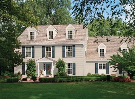 Look at the paint color combination I created with Benjamin Moore. Via @benjamin_moore. Body: Litchfield Gray HC-78; Trim: Cloudy Gray 2107-70; Shutters: Narragansett Green HC-157; Door: Narragansett Green HC-157. Benjamin Moore Exterior Paint, Benjamin Moore Exterior, Best Exterior Paint, Exterior House Colors Combinations, House Paint Color Combination, Color Combinations Paint, Exterior House Paint Color Combinations, House Trim, Door Black