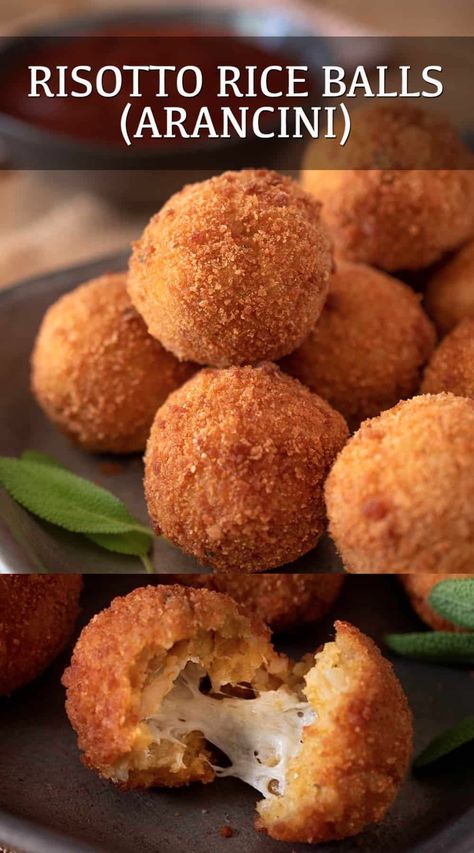 Mini Arancini Balls, Gluten Free Arancini Balls, Arancini Recipe Easy, Risotto Balls Air Fryer, Homemade Arancini Balls, Easy Arancini Balls, Arancini Recipe Italian, Risotto Arancini Balls, Arancini Rice Balls Marinara Sauce