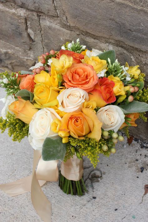 yellow and orange wedding | Petals & Paper Boutique: Yellow, Orange, and Ivory Wedding Orange And Ivory Wedding, Yellow And Orange Wedding, Wedding Bouquet Yellow, Yellow Wedding Decorations, Orange Wedding Themes, Yellow Wedding Bouquet, Ivory Bouquet Wedding, Orange Wedding Colors, Simple Beach Wedding