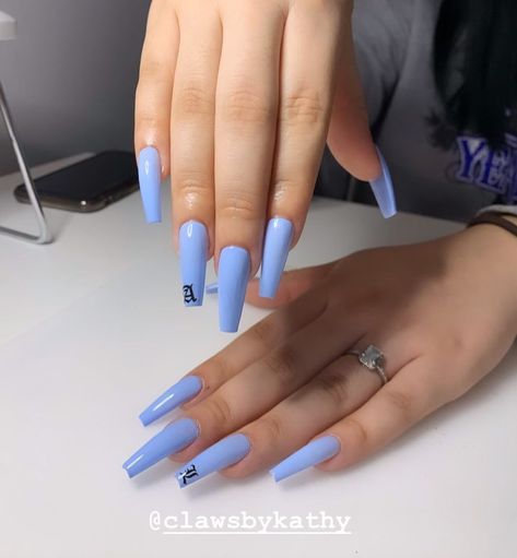 636 Likes, 2 Comments - #CLAWSBYKATHY (@clawsbykathy) on Instagram: “Old English initials 😍 #clawsbykathy #gelx” Acrylic Nails Coffin Ombre, Nails With Initials, Colourful Acrylic Nails, Acrylic Nail Designs Coffin, Purple Acrylic Nails, Baby Blue Nails, Red Acrylic Nails, Blue Acrylic Nails, Ombre Acrylic Nails