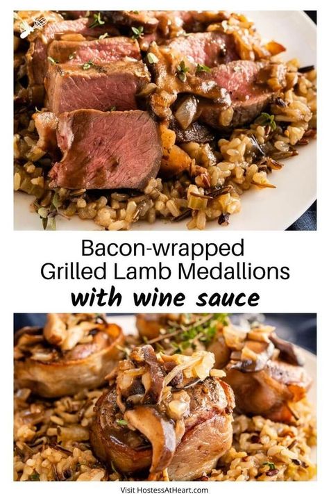 Lamb Medallions, Lamb Backstrap, Easy Lamb Recipes, Traditional Easter Recipes, Red Onion Recipes, Lamb Chop Recipes, Bacon Stuffed Mushrooms, Easter Dinner Recipes, Red Wine Sauce