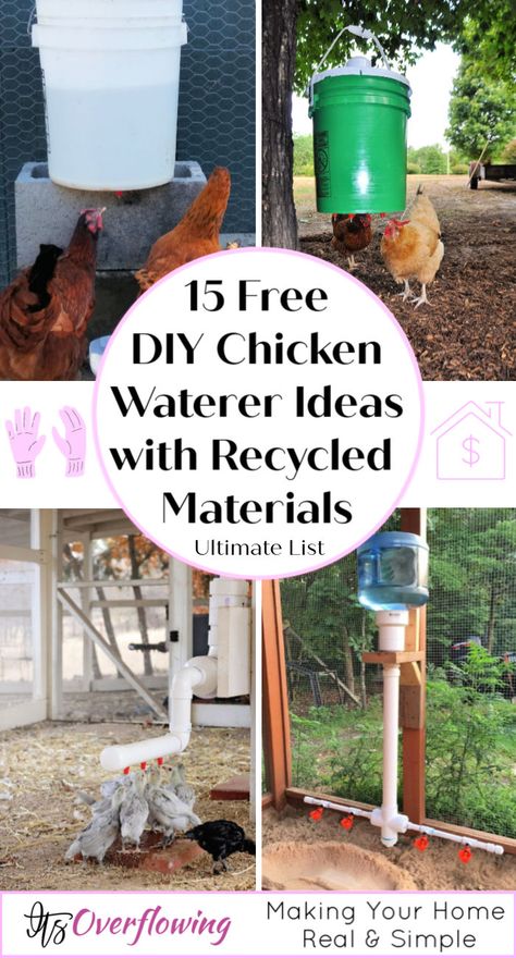 15 Hoemmade DIY Chicken Waterer Ideas Out Of Recycled Materials Homemade Chicken Waterer, Diy Chicken Waterer, Pvc Chicken Waterer, Chicken Watering System, Chicken Waterer Diy, Chicken Water Feeder, Chicken Perches, Chicken Aesthetic, Chicken Feeder Diy