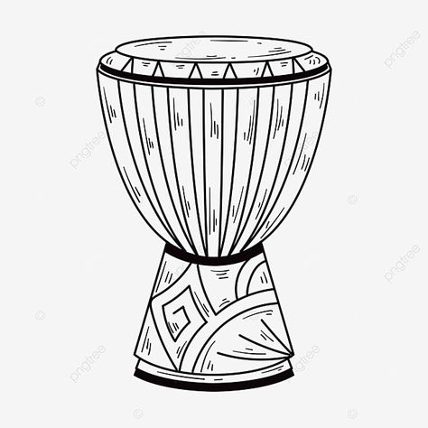 African Instruments Drawing, Drum Designs Art, Djembe Tattoo, Tambourine Drawing, Drums Drawing, Traditional Drums, Instrument Drawing, Drums Cartoon, Drum Drawing