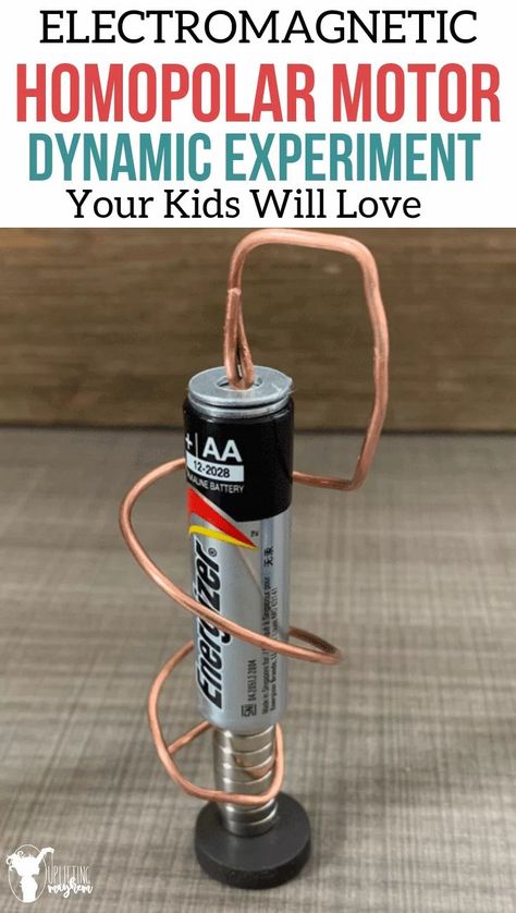 Build your own homopolar motor! A perfect experiment for kids to learn about electromagnetism! It is easy and has lots of room for creative thinking!! Homopolar Motor, Tesla Inventions, Physics Lessons, Experiment For Kids, Science Notebooks, Craft Food, Train Up A Child, Kid Experiments, Homeschool Education