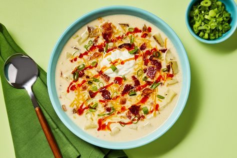 Hello Fresh Soup Recipes, Loaded Baked Potato Soup Recipe, Hellofresh Recipes, Baked Potato Soup Recipe, Potato Bacon Soup, Balsamic Pork, Loaded Potato Soup, Loaded Baked Potato Soup, Loaded Baked Potato