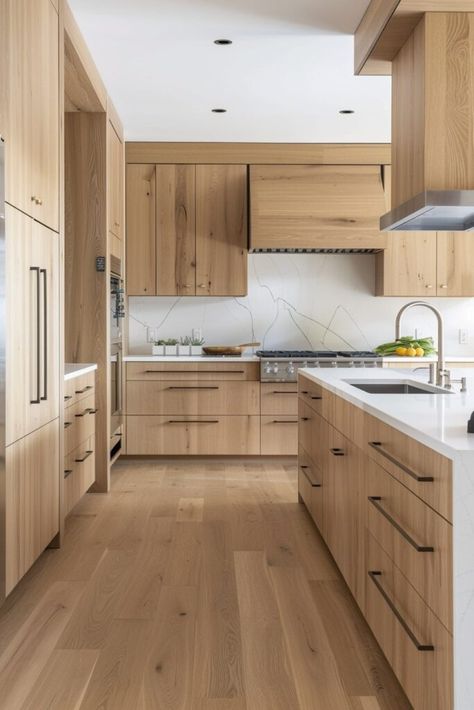 Light Oak Kitchen Cabinets, Light Oak Kitchen, Modern Oak Kitchen, Modern Wood Kitchen, Light Wood Kitchens, White Oak Kitchen, Natural Wood Kitchen, Grand Kitchen, Light Wood Cabinets