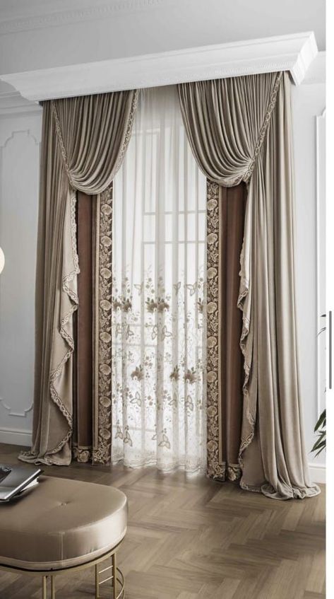 Curtain Designs For Bedroom, Curtains Living Room Modern, Classic Curtains, Unique Curtains, Living Tv, Plain Curtains, تصميم داخلي فاخر, Luxury Curtains, Elegant Curtains