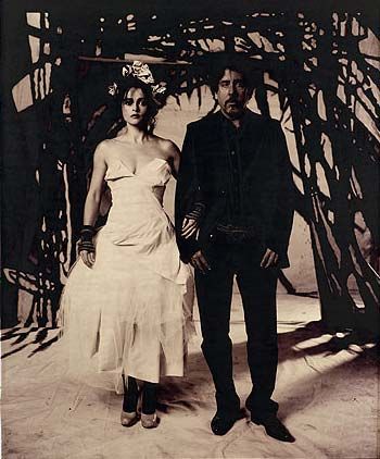 Tim Burton & Helena Bonham-Carter. Love them! Oh Tim Burton, you brilliant, creative man. Helena Bonham, Bonham Carter, Helena Bonham Carter, Two People, Tim Burton, A Man, Black And White, White, Black