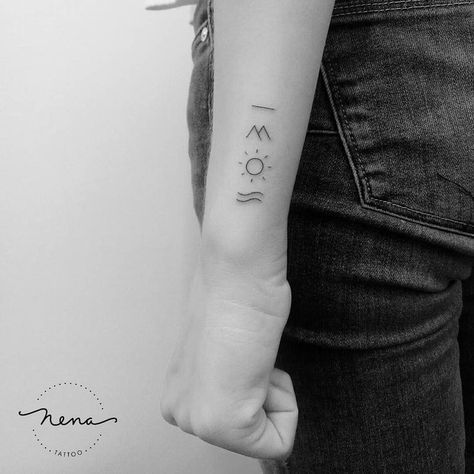 Simple Symbol Tattoos by Nena_Tattoo Minimal Elements Tattoo, Simple Symbol Tattoo, Four Elements Tattoo Symbols, Elements Tattoo Symbols, 4 Elements Tattoo Minimalist, Element Tattoo Ideas Symbols, Minimalist Nature Tattoos, 4 Elements Tattoo, Dave Tattoo