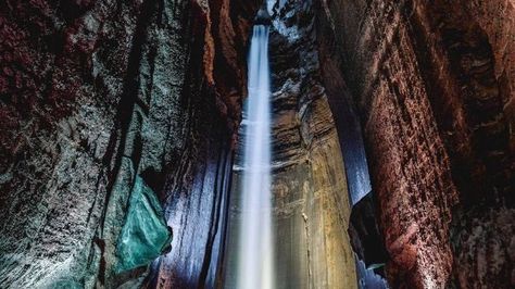 7 Caves In Tennessee That Are Perfect Spots To Cool Down This Season Underground Waterfall, Ruby Falls, Waterfall Lights, Climbing Tower, Downtown Chattanooga, Underground Caves, Glass Elevator, Vacation Locations, Lookout Mountain