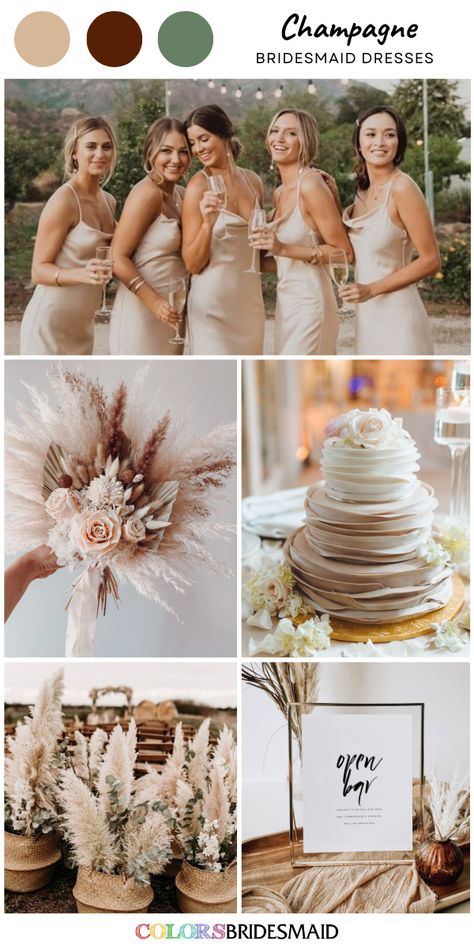 Champagne Rustic Wedding Theme, Champagne And Pampas Wedding, Taupe Champagne Wedding, Sage White Champagne Wedding, Cream And Gold Wedding Theme, Safe And Champagne Wedding, Champagne Colour Scheme Wedding, Cream Champagne Gold Wedding, Champagne And Cream Wedding Theme