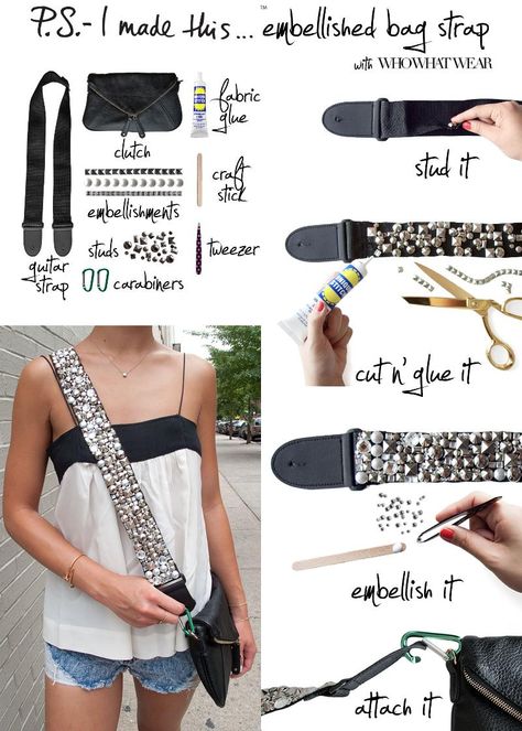 Diy Sac Pochette, Mode Tips, Embellished Bags, Studded Purse, Ziggy Stardust, Purse Strap, Music Fashion, Crafty Craft, Guitar Strap