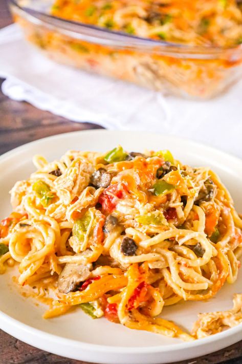 Texas Chicken Spaghetti - THIS IS NOT DIET FOOD Texas Chicken Spaghetti, Chicken Cream Of Mushroom Soup, Chicken Cream Of Mushroom, Baked Pasta Recipe, Rotel Chicken Spaghetti, Spicy Chicken Pasta, Texas Chicken, Baked Chicken Spaghetti, Pasta Casseroles