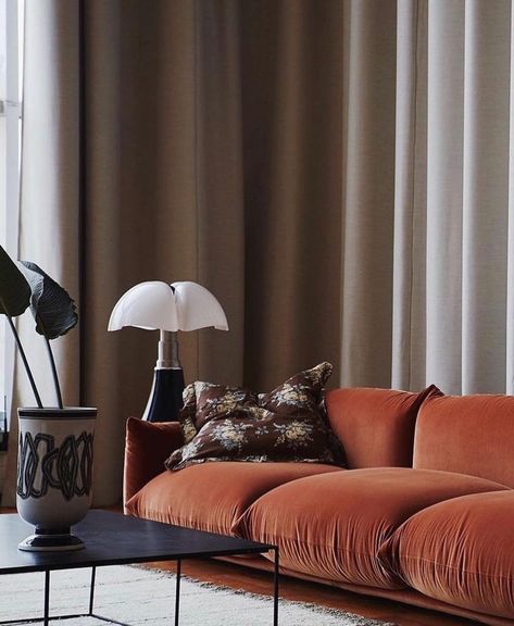 Orange Couch, Deco House, Coco Lapine Design, Latest Interior Design Trends, Gothenburg, Design Living Room, Concert Hall, A Living Room, Velvet Sofa