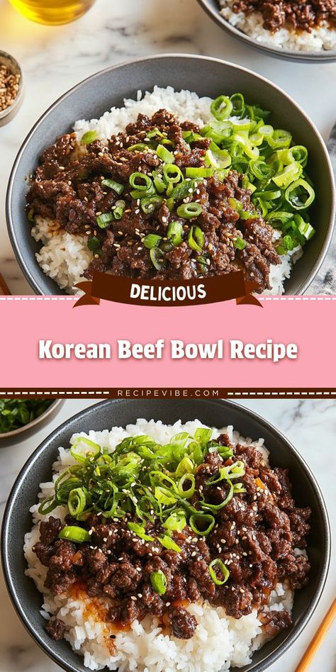 Looking for a quick and delicious dinner idea? This Korean Beef Bowl Recipe is a perfect combination of savory flavors and vibrant ingredients. Treat your taste buds while enjoying a nutritious meal. Save this recipe for a satisfying weeknight dinner that your whole family will love! Korean Beef Bowl Recipe, Asian Ground Beef Recipes, Easy Korean Beef, Ground Bison Recipes, Beef Bowl Recipe, Korean Beef Recipes, Bison Recipes, Recipe With Ground Beef, Korean Beef Bowl