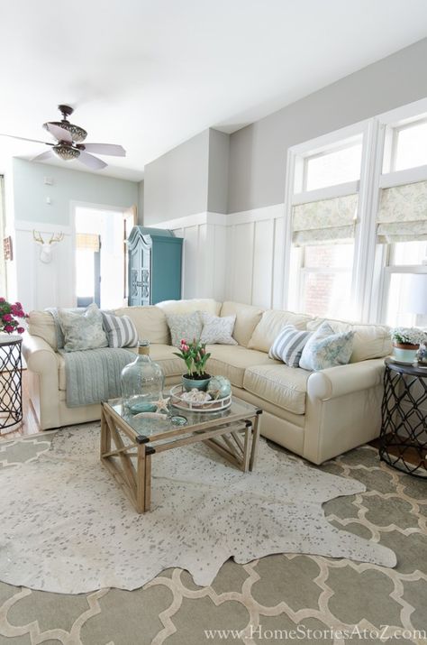 Sea Salt and Dorian Gray paint family room makeover-2 Gray Living Room Paint Colors, Gray Fireplace, Grey Family Rooms, Batten Walls, Family Room Reveal, Dorian Grey, Family Room Makeover, Gray Walls, Patterned Rug