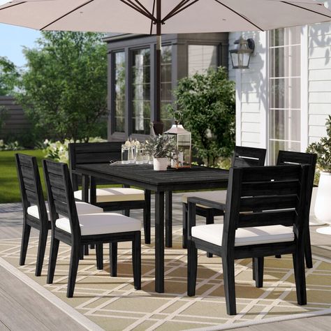 Three Posts™ Denholme 7 Piece Dining Set with Cushions | Wayfair Backyard Plans, Expandable Table, Set Meja Makan, Metal Table Top, Expandable Dining Table, 7 Piece Dining Set, Frame Light, Modern Patio, Grey Cushions