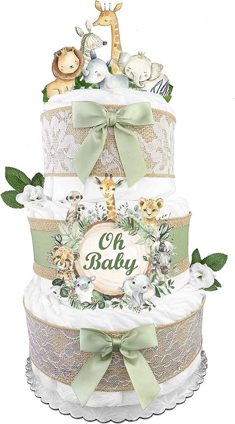 Safari Diaper Cake, Gender Neutral Baby Shower Gifts, Neutral Baby Gifts, Gender Neutral Baby Gifts, Friends Cake, Cake Kit, Nappy Cakes, Baby Shower Diaper Cake, Simple Baby Shower