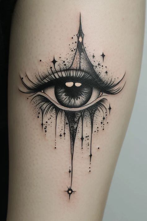 Eye On Back Of Neck Tattoo, Eye Ball Tattoos, Misty Tattoo, Empath Tattoos, Intuition Eye Tattoo, Eyes Tattoo Ideas, Tara Tattoo, Eyeball Tattoos, 3rd Eye Tattoo