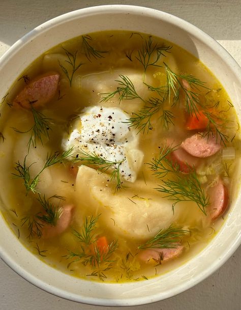 Pierogi Soup Kielbasa Sauerkraut, Best Selling Author, Medical Doctor, Kielbasa, Fresh Dill, Yellow Onion, Chicken Broth, Greek Yogurt, Soups And Stews