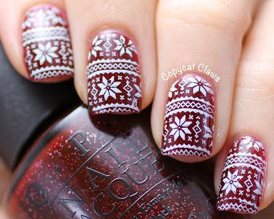 Christmas Sweater/Nordic Nail Stamping Christmas Sweater Nails, Holiday Nails Easy, Nagel Stamping, Christmas Nail Colors, Bright Nail Art, Holiday Nails Christmas, Festive Nail Art, Nail Art Gel, Christmas Gel Nails