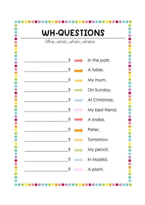 WH-Questions interactive exercise for 3rd, 4th, 5th, 6th Wh Questions Flashcards, Wh Worksheets Wh Questions, Wh Question Worksheet For Kids, Wh Questions Worksheet, Question Words Worksheet, Wh Questions Kids, Wh Questions Exercises, Wh Questions Activities, English Speaking Book